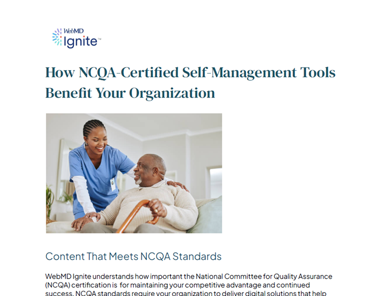 Thumbnail image of the first page of the document, titled How NCQA-Certified Self-Management Tools Benefit Your Organization.