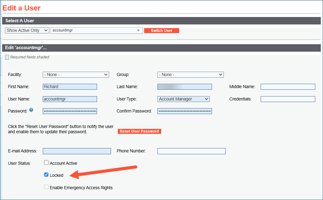 Unlock user checkbox