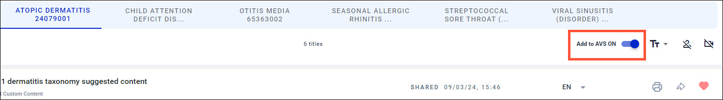 Screenshot of a sample document with the Add to AVS On switch highlighted.