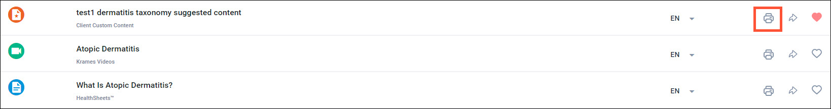 Screenshot of a sample document in Ignite on FHIR with the Print icon highlighted.